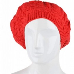 Skullies & Beanies Soft Lightweight Crochet Beret for Women Solid Color Beret Hat - One Size Slouchy Beanie - Red - CB18KDK74...