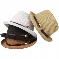 Fedoras Mens Panama Style Trilby Fedora Straw Sun Hat with Leather Belt - Black - C018QZGUD3I $19.99