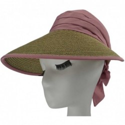 Sun Hats Folding Straw Hat Sun Visor Summer Beach Hats with Bow Tie XMZ06 - Pink - CR11YWDJX47 $22.72