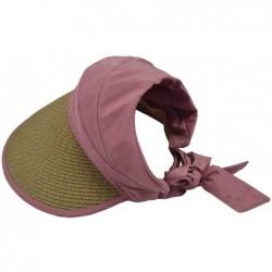 Sun Hats Folding Straw Hat Sun Visor Summer Beach Hats with Bow Tie XMZ06 - Pink - CR11YWDJX47 $21.93