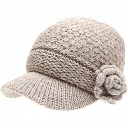 Skullies & Beanies Women's Knitted Newsboy Hat Double Layer Visor Beanie Cap with Soft Warm Fleece Lining - CG18YW6YMYW $33.51