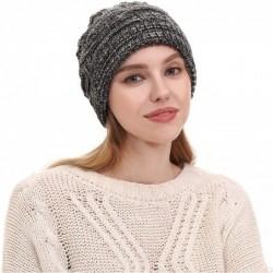 Skullies & Beanies Women's Fleece Lined Beanie Winter caps Warm Cable Knit Beanie Hat Ski Skull Cap Outdoor Hats - Jm-black+g...