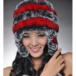 Bomber Hats Women's Rex Rabbit Fur Hats Winter Ear Cap Flexible Multicolor - Gray&red - C4126G6KYGN $40.95