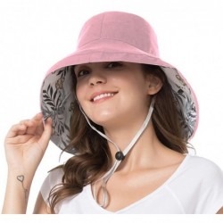Bucket Hats Women Wide Brim Sun Hats Foldable UPF 50+ Sun Protective Bucket Hat - Printing-pink - CL18SAWZ90G $30.45