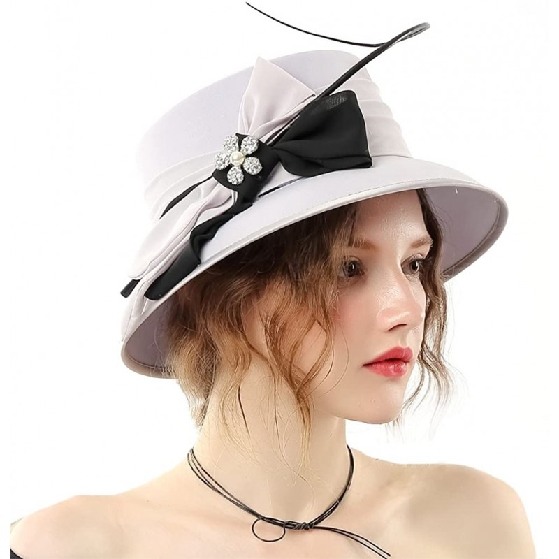 Bucket Hats Women Bucket Hats Chiffon Formal Dress Hat Elegant Feather Church Hats - Grey Black-3 - C6186YNN4K4 $75.82