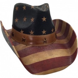 Cowboy Hats Men's USA American Flag Cowboy Hat Vintage Tea Stained - CE18EGUGKDC $35.22