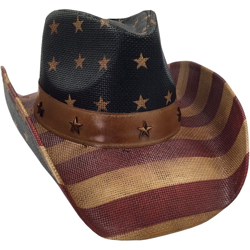 Cowboy Hats Men's USA American Flag Cowboy Hat Vintage Tea Stained - CE18EGUGKDC $52.49