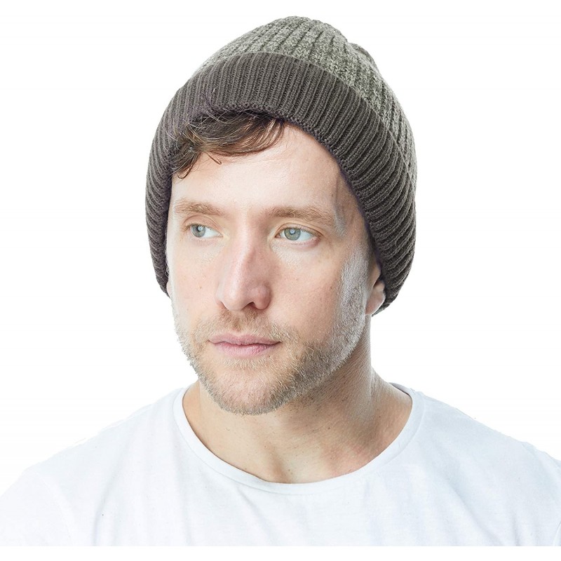 Skullies & Beanies Exclusive Ribbed Knit Warm Fuzzy Thick Fleece Lined Winter Skull Beanie - Olive - C518KC0XKKH $13.91