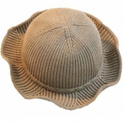 Bucket Hats Women's Knit Foldable Wool Blend Warm Church Cloche Cap Bucket Hat Bowler Hats - Khaki - CC189532ZS6 $21.58