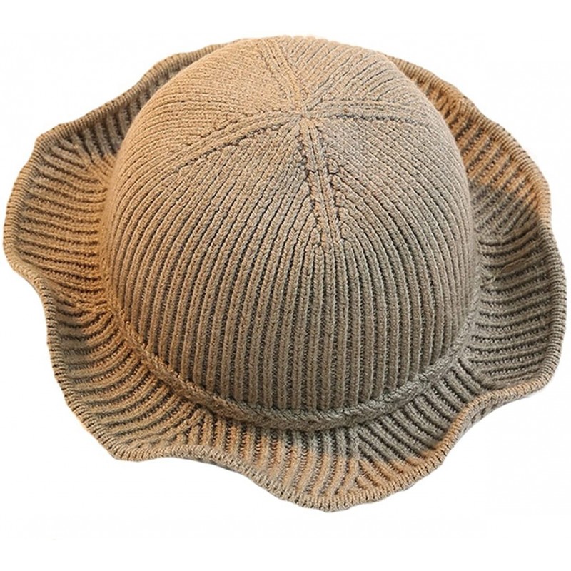 Bucket Hats Women's Knit Foldable Wool Blend Warm Church Cloche Cap Bucket Hat Bowler Hats - Khaki - CC189532ZS6 $13.91