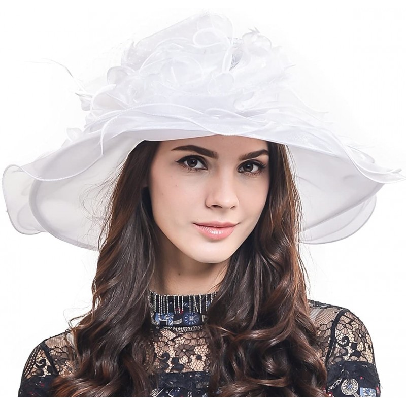 Sun Hats Fascinators Kentucky Derby Church Dress Large Floral Party Hat - Veil White - CW11Y8HC2B3 $32.32
