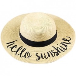 Sun Hats Women Spring Summer Beach Paper Embroidered Lettering Floppy Hats - Hello Sunshine - Beige - CT18QG2EIQU $33.58