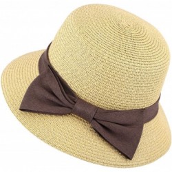 Sun Hats Women's Wide Brim Straw Sun Hat w/Large Decorative Bow and Drawstring - Nature - CV18CHXM653 $33.77