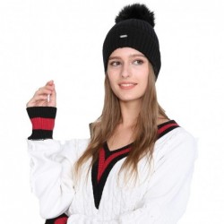 Skullies & Beanies Women Cable Knit Beanie Hat Winter Warm Pom Pom Cap Hats - Black-1 - CO18605OWQA $29.63