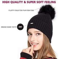 Skullies & Beanies Women Cable Knit Beanie Hat Winter Warm Pom Pom Cap Hats - Black-1 - CO18605OWQA $22.12