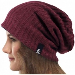 Berets Womens Knit Slouchy Beanie Ribbed Baggy Skull Cap Turban Winter Summer Beret Hat - Solid Claret - CD18WE0ROOT $27.75
