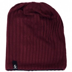 Berets Womens Knit Slouchy Beanie Ribbed Baggy Skull Cap Turban Winter Summer Beret Hat - Solid Claret - CD18WE0ROOT $17.05