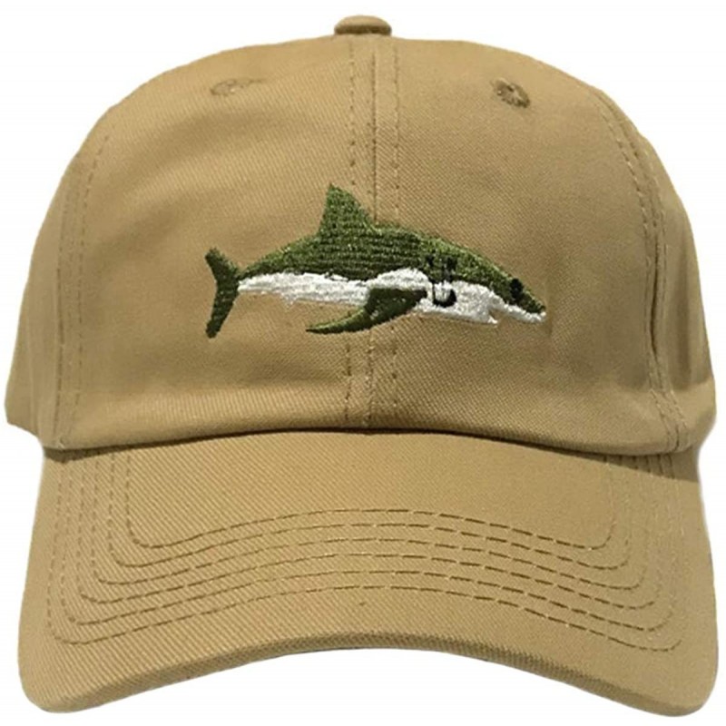 Baseball Caps Shark Embroidery Washed Baseball Cap Adjustable 100% Cotton Dad Hats for Men Women - Khaki - C018U70I2GY $16.34