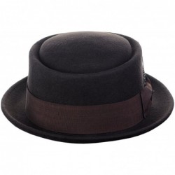 Fedoras Mens Crushable Wool Felt Porkpie Hat w/Feather - Brown - C212O8QHR0S $56.86