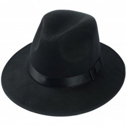 Sun Hats Women's Classic Wool Hard Felt Wide Brim Panama Hat Fedora with Black Band - Black - CC12GFZ5N61 $41.87