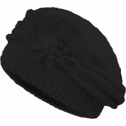 Berets Women's Solid Knit Furry French Beret - Fall Winter Fleece Lined Paris Artist Cap Beanie Hat - Black - C3188U8GX0Q $23.60