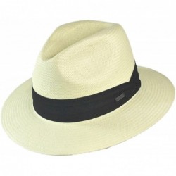 Fedoras Hats Toyo Straw Safari Fedora Hat - Black Band - Ivory/Black - CC11JHEKZJX $79.62