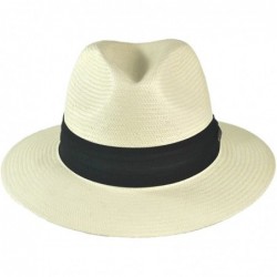 Fedoras Hats Toyo Straw Safari Fedora Hat - Black Band - Ivory/Black - CC11JHEKZJX $49.76
