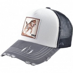 Baseball Caps Unisex Animal Mesh Trucker Hat Snapback Square Patch Baseball Caps - Beige Wolf - CR18GLKX9NT $27.69