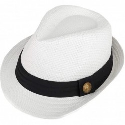 Fedoras Unisex Summer Short Brim Fedora - Hats for Men & Women + Panama Hats & Straw Hats - White Button - CL17YHR867L $23.61