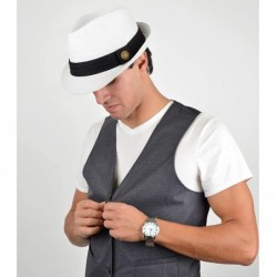 Fedoras Unisex Summer Short Brim Fedora - Hats for Men & Women + Panama Hats & Straw Hats - White Button - CL17YHR867L $23.61