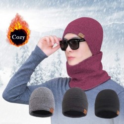 Skullies & Beanies Men Winter Beanie Hat Scarf Set Women Knitted Skull Cap Thick Fleece Neck Warmer for Outdoor Ski Sport - R...