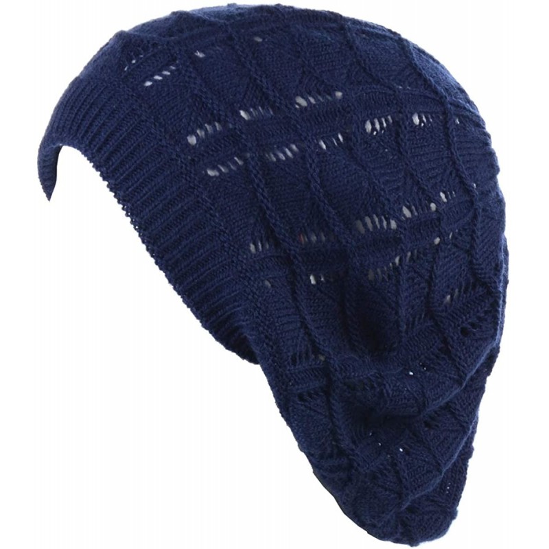 Berets Womens Knit Beanie Beret Hat Lightweight Fashion Accessory Crochet Cutouts - J019navy - CJ194YNK3L0 $18.34