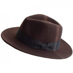 Fedoras Women's 100% Wool Felt Hat Jazz Hat Cowboy Hat with Big Bowknot - Chocolate - C718A4HGIUQ $61.19