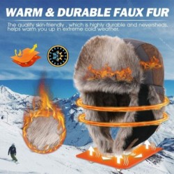 Skullies & Beanies SIGGI Faux Fur Trapper Hat for Men Cotton Warm Ushanka Russian Hunting Hat - 67191_grey - CJ12N5H3QHX $33.40