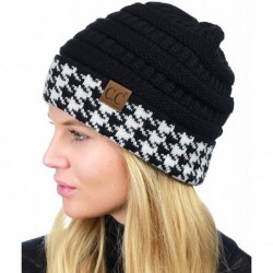 Skullies & Beanies Cable Knit Soft Stretch Multicolor Houndstooth Stitch Cuff Skully Beanie Hat - Houndstooth Black - CE187C4...