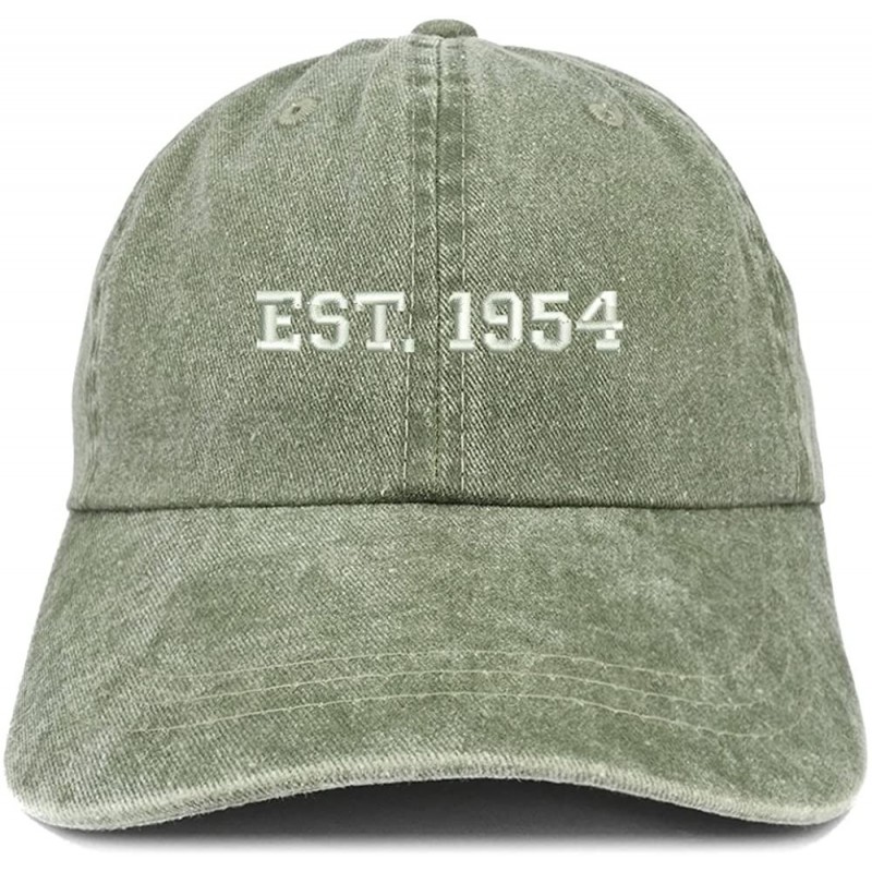 Baseball Caps EST 1954 Embroidered - 66th Birthday Gift Pigment Dyed Washed Cap - Olive - CG180QKY7QW $23.90