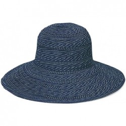 Sun Hats Women's Scrunchie Sun Hat - UPF 50+- Ultra-Light- Wide Brim- Floppy- Packable - Navy With White Dots - CP115RZDCMN $...