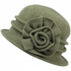 Bucket Hats Women's Winter Classic Wool Cloche Bucket Hat Warm Cap with Flower Accent (Green) - CF12M4QU27P $16.40