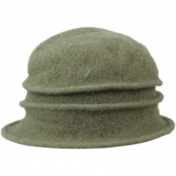 Bucket Hats Women's Winter Classic Wool Cloche Bucket Hat Warm Cap with Flower Accent (Green) - CF12M4QU27P $16.40
