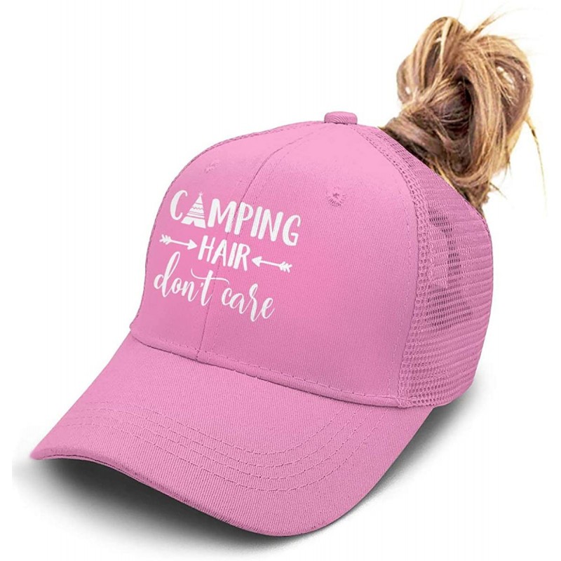 Baseball Caps Camping Hair Don't Care Ponycap Messy High Bun Ponytail Adjustable Mesh Trucker Baseball Cap Hat for Women - Pi...