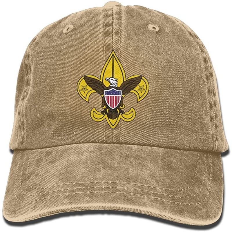 Baseball Caps Unisex Boy Scout Fleur De Lis Dyed Washed Denim Cotton Baseball Cap Hat Black - Natural - CM18CUH79DR $18.39