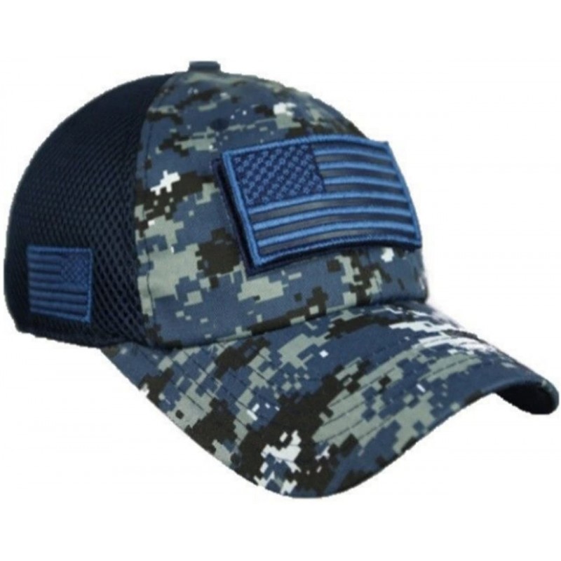 Baseball Caps USA American Flag Baseball Cap Patch Trucker Army CAMO Hat Hunting - Digital Navy Camo - CT18EE4OSCG $23.89