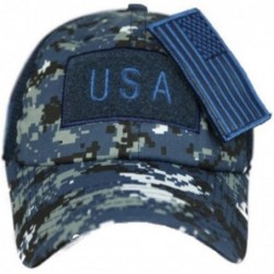 Baseball Caps USA American Flag Baseball Cap Patch Trucker Army CAMO Hat Hunting - Digital Navy Camo - CT18EE4OSCG $23.89