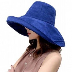 Sun Hats Women's Foldable Flap Cover UV Protective Wide Brim Bucket Cotton Beach Sun Hat Summer Hat - Blue - CS18W8UNYD6 $25.10