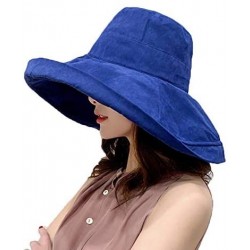 Sun Hats Women's Foldable Flap Cover UV Protective Wide Brim Bucket Cotton Beach Sun Hat Summer Hat - Blue - CS18W8UNYD6 $15.12