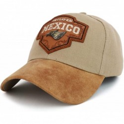 Baseball Caps Hecho en Mexico Metal Eagle Patch PU Leather Bill Cap - Khaki - CM18OR39AN7 $22.21