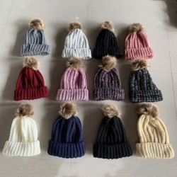 Skullies & Beanies Womens Winter Beanie Hat- Warm Cuff Cable Knitted Soft Ski Cap with Pom Pom for Girls - G - C518ADUGLLQ $1...