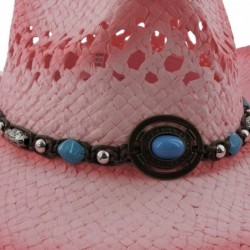 Cowboy Hats Silver Fever Ombre Woven Straw Cowboy Hat with Cut-Outs-Beads- Chin Strap - Pink W Tq Pendant - C3184XKG900 $49.52