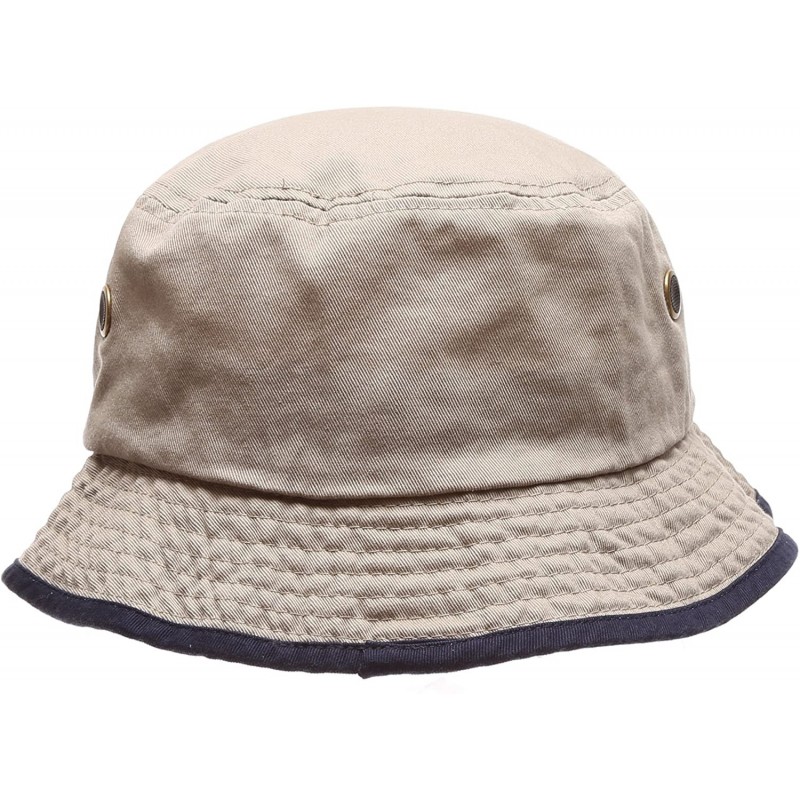 Bucket Hats Summer Adventure Foldable 100% Cotton Stone-Washed Bucket hat with Trim. - Khaki-navy - CP1834III2W $13.51