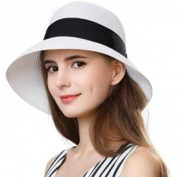 Sun Hats Packable UPF Straw Sunhat Women Summer Beach Wide Brim Fedora Travel Hat Bowknot - 69087_white - CS12E73Y8EB $34.17